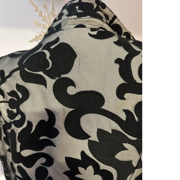 Mango Embroidered mesh structured coat trench floral black grey embroidery - Picture 4 of 7